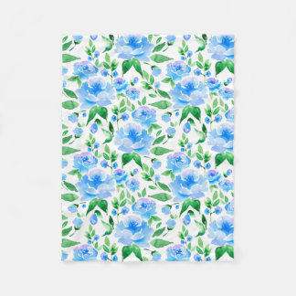 Waterverf blauwe bloemen fleece deken