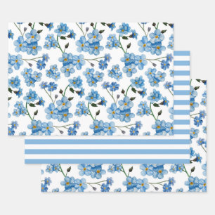 Waterverf blauwe bloemen. Floral giral patroon Inpakpapier Vel