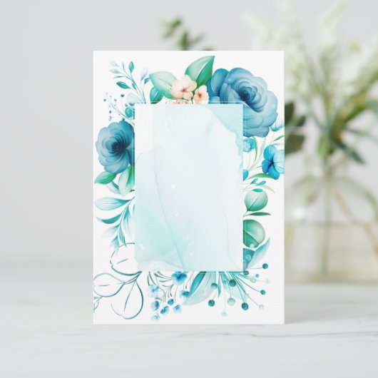 Waterverf blauwe bloemen kaart, creëer je eigen th bedankkaart (Staand voorkant)