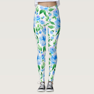 Waterverf blauwe bloemen leggings