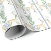 Waterverf Blauwe Bloemen met Rendieren Cadeaupapier (Rol Hoek)