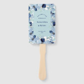 Waterverf Blauwe Bloemen Trouwprogramma Handwaaier (Voorkant)