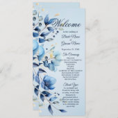 Waterverf Blauwe Bloemen Trouwprogramma Programma (Voorkant / Achterkant)