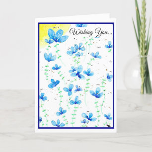 Waterverf Blauwe Bloemen Verjaardagswensen Kaart