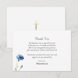 Waterverf Blauwe Bloemen Wijnstok Orthodoxe Doop Bedankkaart