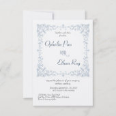 Waterverf Blauwe Bloemengrens bruiloft Uitnodiging (Voorkant)