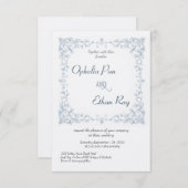 Waterverf Blauwe Bloemengrens bruiloft Uitnodiging (Voorkant / Achterkant)