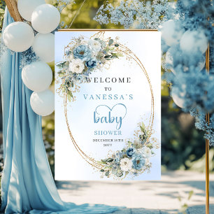 Waterverf Blauwe Bloemige Eucalyptus Baby Shower B Poster