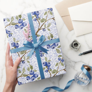 Waterverf Blauwe Bosbes Botanisch in Blauw Groen W Cadeaupapier