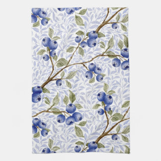 Waterverf Blauwe Bosbes Botanisch in Blauw Groen W Theedoek