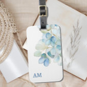 Waterverf Blauwe Botanische Hydrangea Monogram Bagagelabel