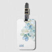 Waterverf Blauwe Botanische Hydrangea Monogram Bagagelabel (Voorkant (verticaal))