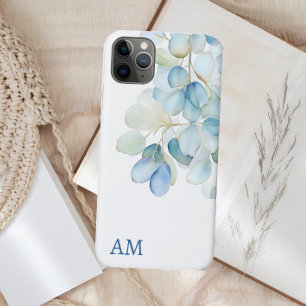 Waterverf Blauwe Botanische Hydrangea Monogram iPhone 11 Pro Max Hoesje