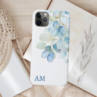 Waterverf Blauwe Botanische Hydrangea Monogram iPhone 11 Pro Max Hoesje