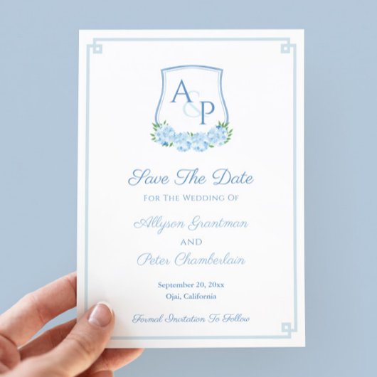 Waterverf Blauwe Botanische Monogram Huwelijks Cre Save The Date