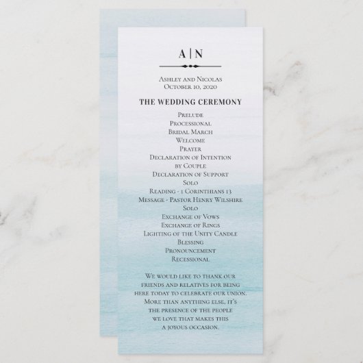 Waterverf Blauwe bruiloft. Klassieke nautische sim Programma (Voorkant / Achterkant)