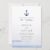 waterverf blauwe bruiloft uitnodiging (Voorkant)