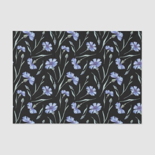 Waterverf Blauwe Cornflower Zwarte Achtergrond Tissuepapier (Voorkant)