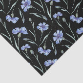 Waterverf Blauwe Cornflower Zwarte Achtergrond Tissuepapier (Detail)