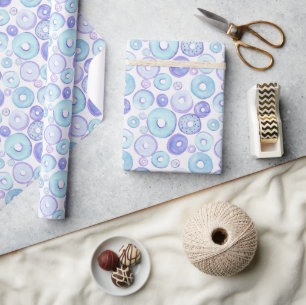 Waterverf Blauwe Donuts Baby Jongens Baby Shower Cadeaupapier