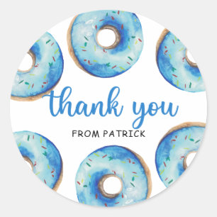 Waterverf blauwe donuts Verjaardag bedankt Ronde Sticker