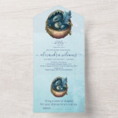 Waterverf blauwe draak Baby shower All In One Uitnodiging (Binnen)