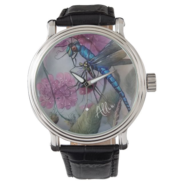 Waterverf Blauwe Dragonfly Horloge (Voorkant)