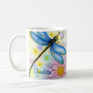 Waterverf Blauwe Dragonfly, personaliseren Koffiemok