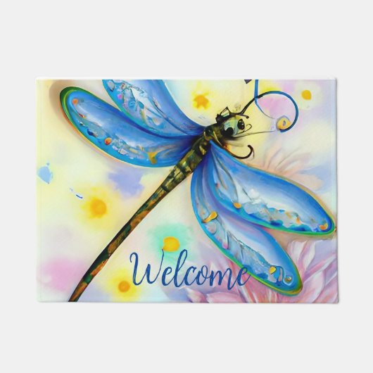 Waterverf Blauwe Dragonfly, Persoonlijk Doormat Deurmat (Voorkant)
