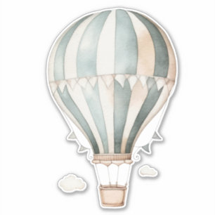  Waterverf Blauwe en Cream Hete Luchtballon Sticker