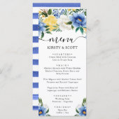 Waterverf Blauwe en Gele Bloemen Bruiloft Menu (Voorkant / Achterkant)