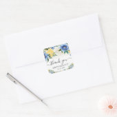 Waterverf Blauwe en Gele Bloemen Bruiloft Vierkante Sticker (Envelop)