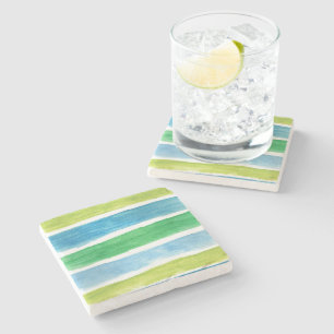 Waterverf Blauwe en groene Zee Stripes Stenen Onderzetter