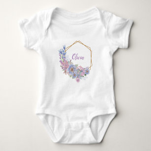 Waterverf Blauwe en Paarse Bloemen Persoonlijk Romper