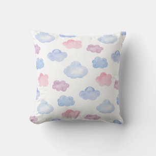 Waterverf blauwe en roze wolken. Cute baby patroon Kussen