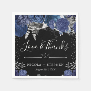 Waterverf Blauwe en Zilveren Bloemen Bruiloft Servet