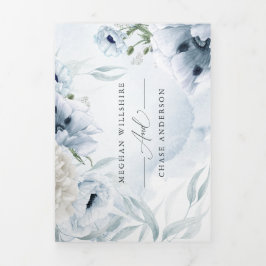 Waterverf Blauwe Floral in 1 WEDING 2 Drieluik Uitnodiging
