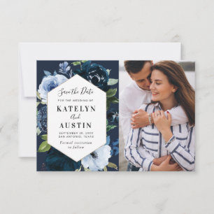 waterverf blauwe florale bruiloft behalve de datum save the date
