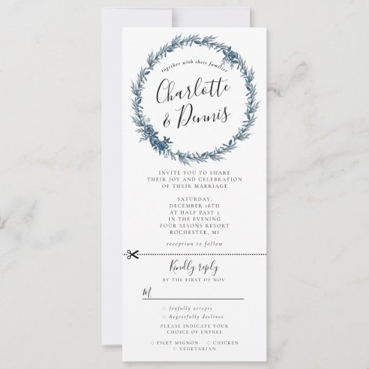 waterverf blauwe florale spiegel w rsvp bevestigd kaart (Voorkant)