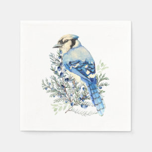 Waterverf Blauwe Gaai Vogel Blauwe Bosbessen Lande Servet