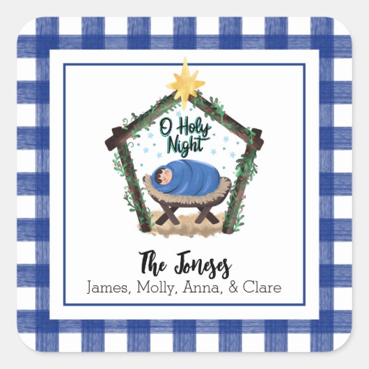 Waterverf Blauwe Geposte Nativiteit Gift Label Sti (Voorkant)