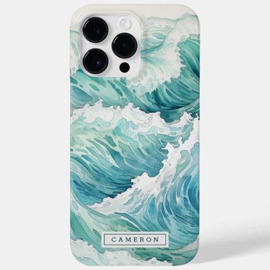 Waterverf blauwe golven aangepaste naam Case-Mate iPhone case (Achterkant)