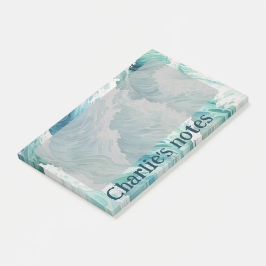 Waterverf blauwe golven aangepaste naam post-it® notes (Schuin)