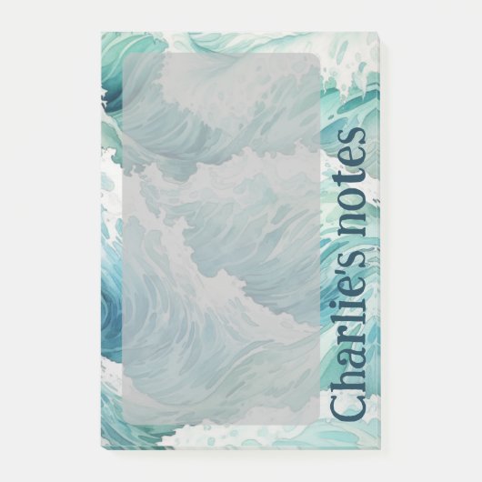 Waterverf blauwe golven aangepaste naam post-it® notes (Voorkant)
