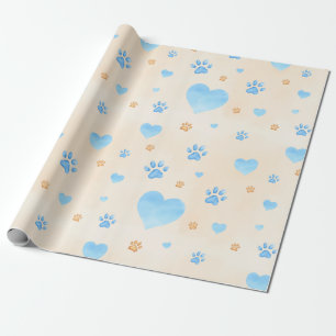 Waterverf Blauwe Harten & Pootafdrukken Patroon Cadeaupapier