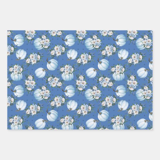 WATERVERF BLAUWE HERFST HERFST POMPOENEN & BLOEMEN INPAKPAPIER VEL (Voorkant)