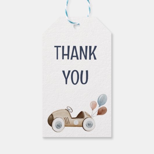 Waterverf Blauwe Hete Luchtballon Mr. ONEderful Bo Cadeaulabel (Achterkant)