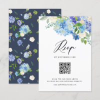 Waterverf Blauwe Hortensia Bloemen Wedding QR Code