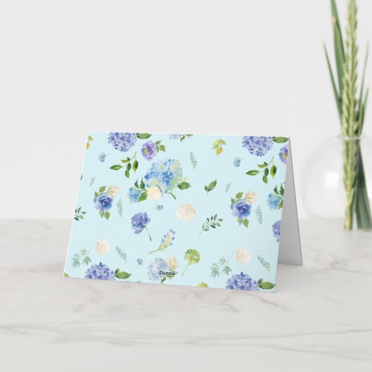 Waterverf Blauwe Hortensia BloemenkransDank je Bedankkaart (Achterkant)