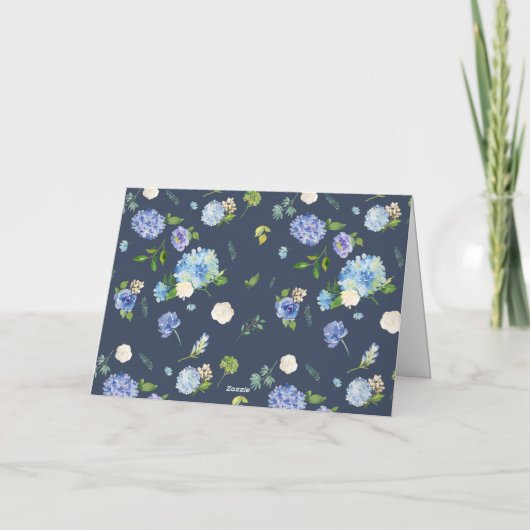 Waterverf Blauwe Hortensia Bloemenslinger Bruiloft Bedankkaart (Achterkant)